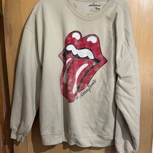 The Rolling Stones Cream Sweater with Red Tongue Graphic